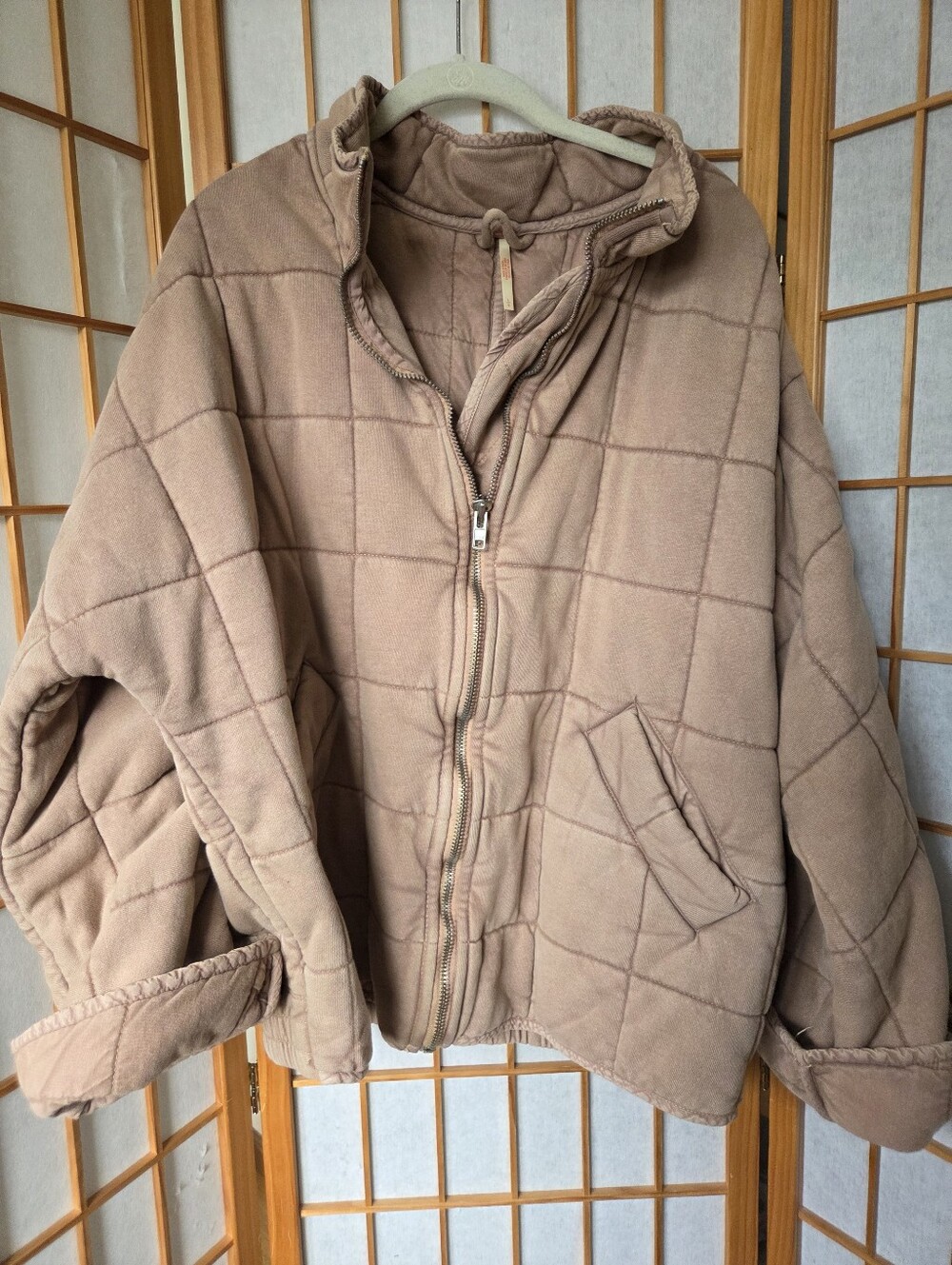 WOMENS FREE PEOPLE COTTON KNIT QUILTED ZIPPER & POCKETS INSULATED JACKET LARGE - Picture 4 of 8